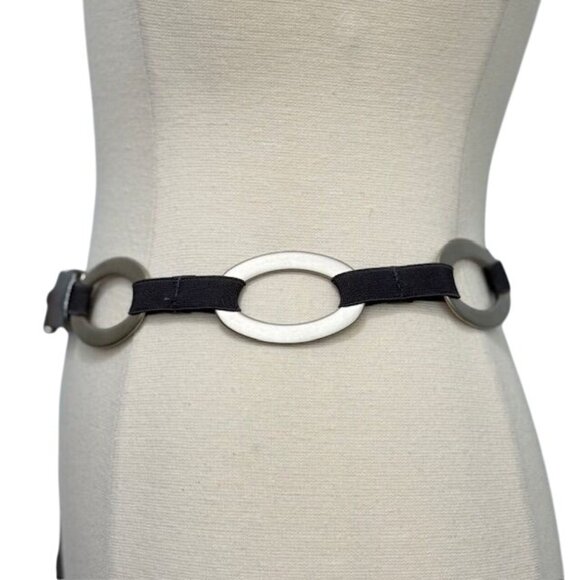 Suzi Roher Women's Stretch Chain Belt Silver Metal Brown Gray Silver Leather 34" - Picture 2 of 9